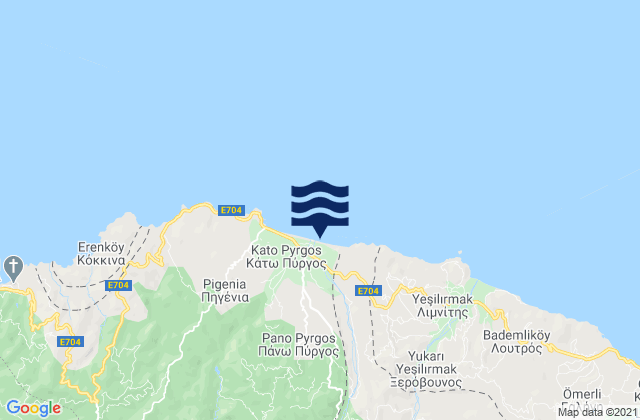 Carte des horaires des marées pour Fródisia, Cyprus