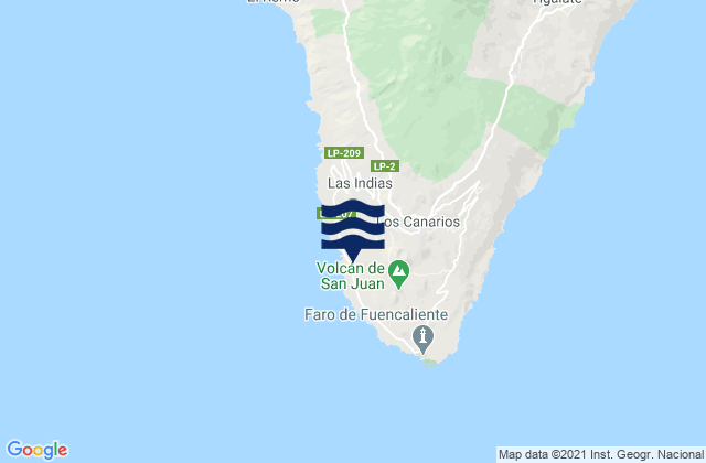 Carte des horaires des marées pour Fuencaliente de la Palma, Spain
