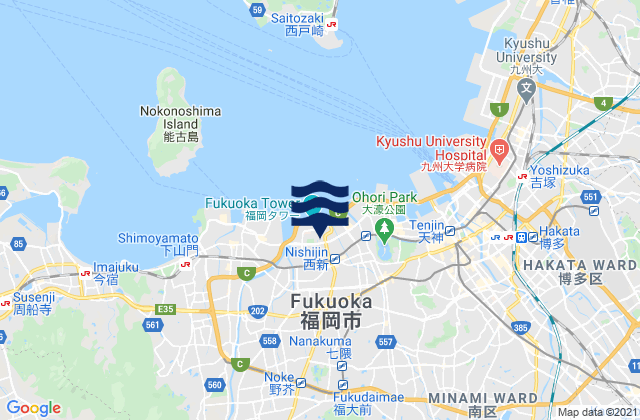 Carte des horaires des marées pour Fukuoka-shi, Japan