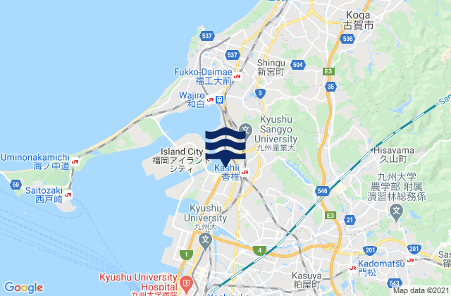 Carte des horaires des marées pour Fukuoka Prefecture, Japan