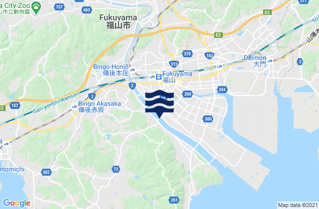 Carte des horaires des marées pour Fukuyama, Japan