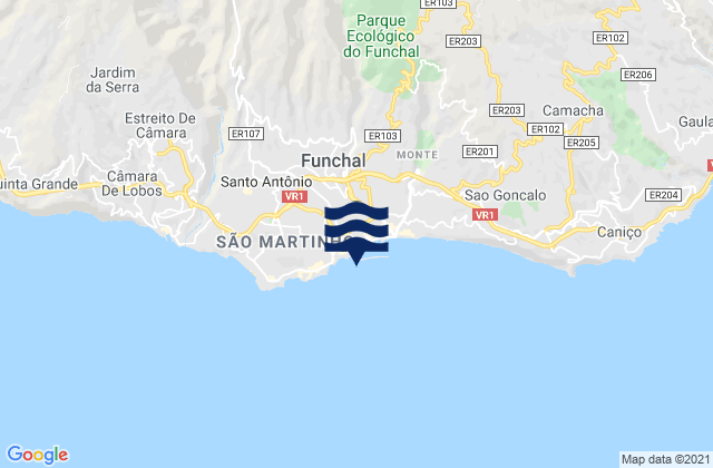 Carte des horaires des marées pour Funchal, Portugal