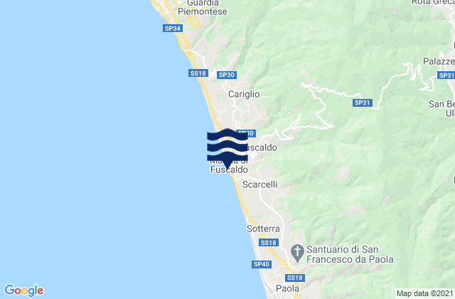 Carte des horaires des marées pour Fuscaldo, Italy