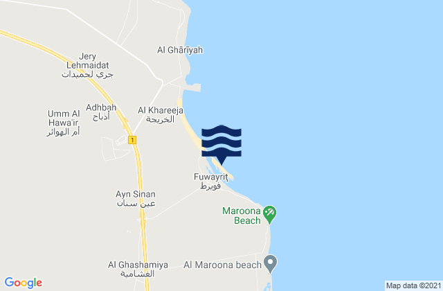 Carte des horaires des marées pour Fuwayriţ, Qatar