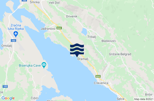 Carte des horaires des marées pour Fužine, Croatia