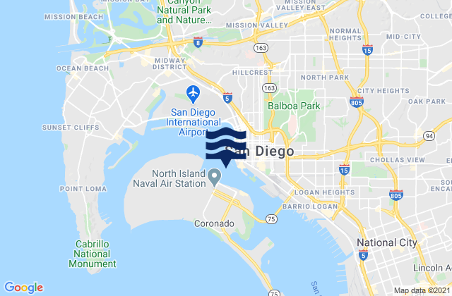 Carte des horaires des marées pour G St. Pier (San Diego) 0.22 nmi. SW of, United States