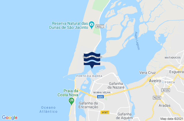 Carte des horaires des marées pour Gafanha da Nazaré, Portugal
