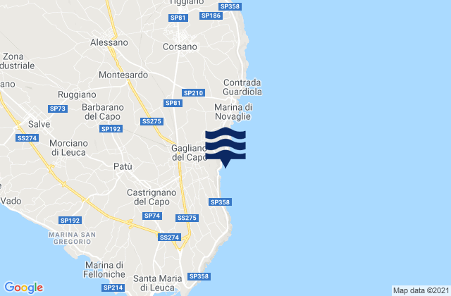 Carte des horaires des marées pour Gagliano del Capo, Italy