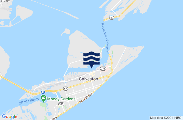 Carte des horaires des marées pour Galveston Pier 21, United States