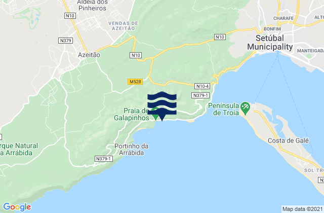 Carte des horaires des marées pour Galápos beach, Portugal