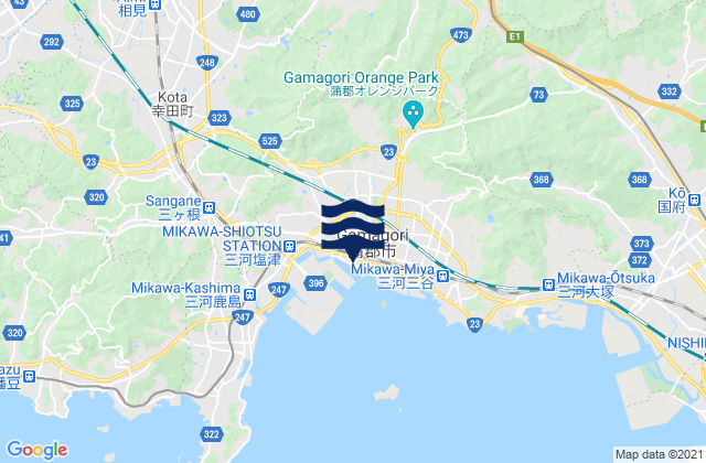 Carte des horaires des marées pour Gamagōri-shi, Japan