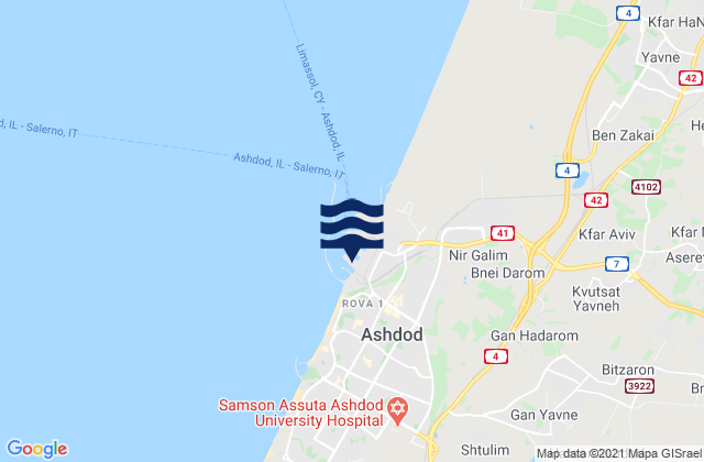 Carte des horaires des marées pour Gan Yavne, Israel