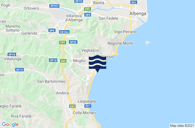 Carte des horaires des marées pour Garlenda, Italy