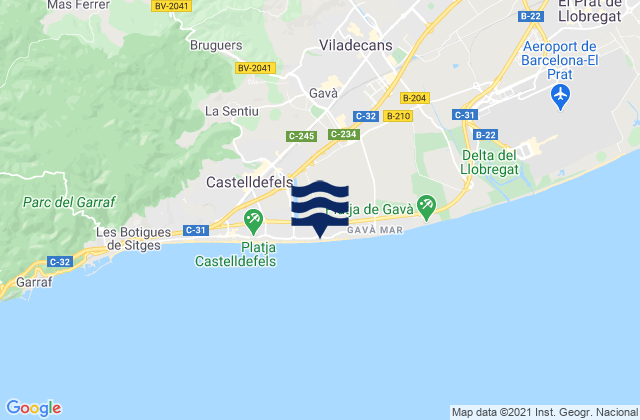 Carte des horaires des marées pour Gavà, Spain
