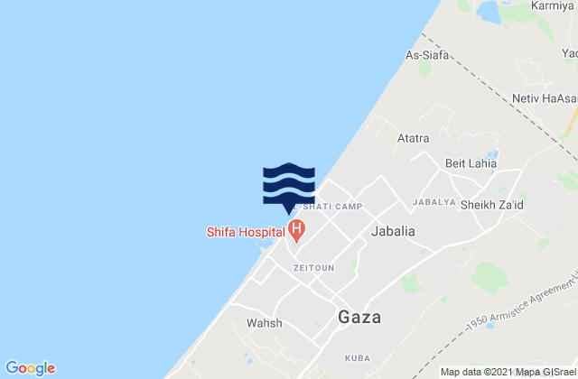 Carte des horaires des marées pour Gaza, Palestinian Territory