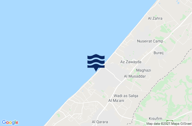 Carte des horaires des marées pour Gaza, Israel