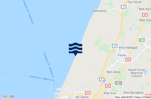Carte des horaires des marées pour Gedera, Israel