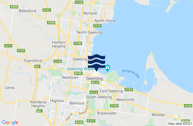 Carte des horaires des marées pour Geelong, Australia