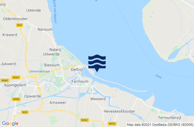 Carte des horaires des marées pour Gemeente Delfzijl, Netherlands