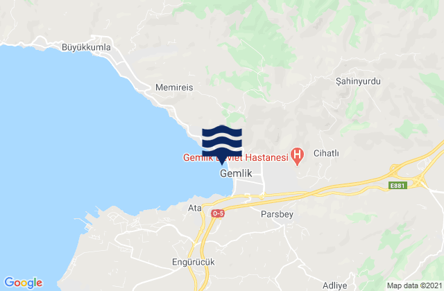 Carte des horaires des marées pour Gemlik, Turkey