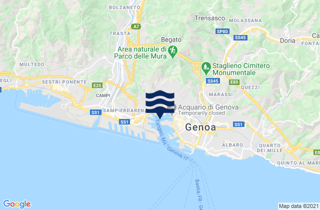 Carte des horaires des marées pour Genova, Italy