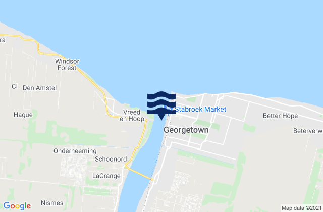 Carte des horaires des marées pour Georgetown, Guyana