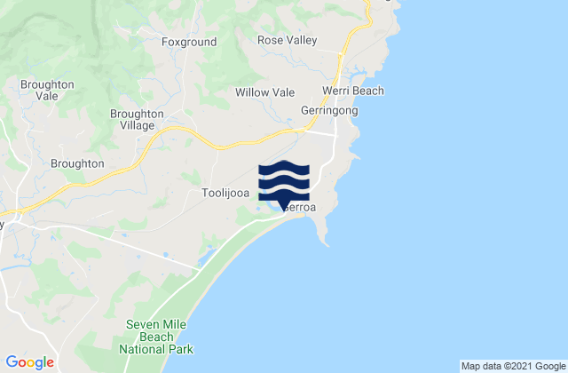 Carte des horaires des marées pour Gerroa (7 Mile Beach), Australia