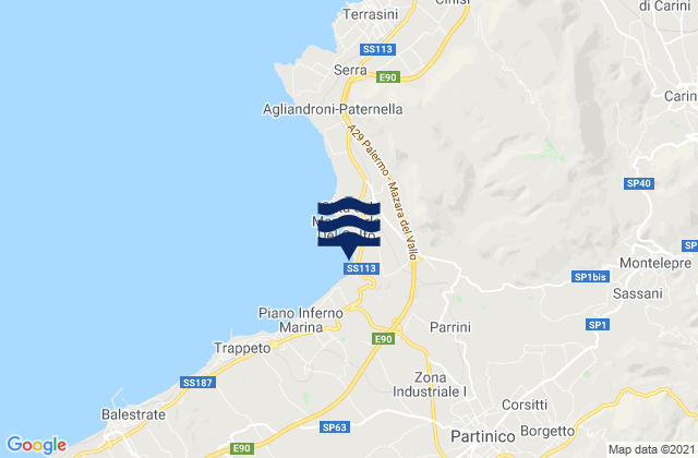 Carte des horaires des marées pour Giardinello, Italy