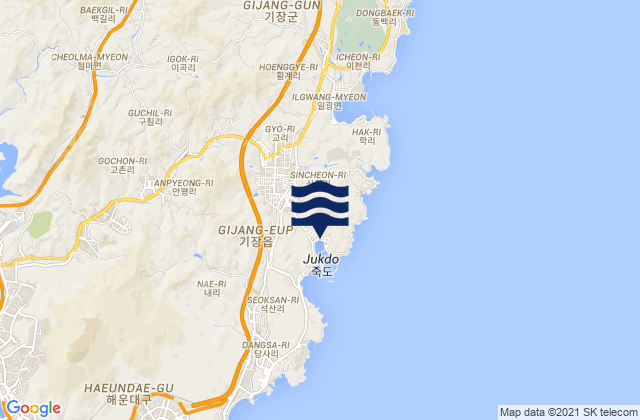 Carte des horaires des marées pour Gijang, South Korea
