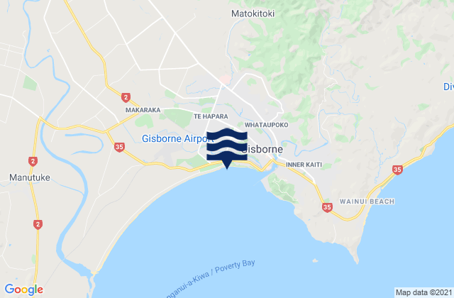 Carte des horaires des marées pour Gisborne, New Zealand