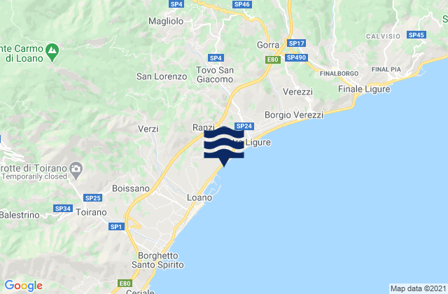 Carte des horaires des marées pour Giustenice, Italy
