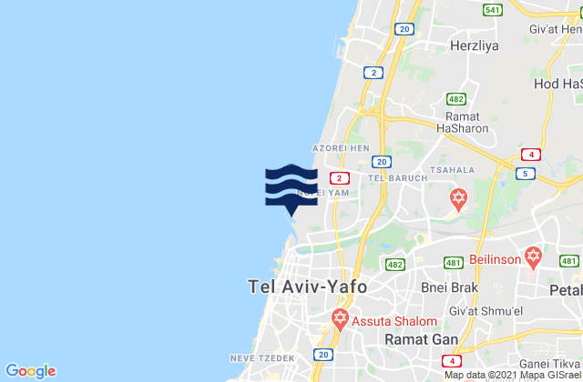 Carte des horaires des marées pour Giv'at Shmuel, Israel