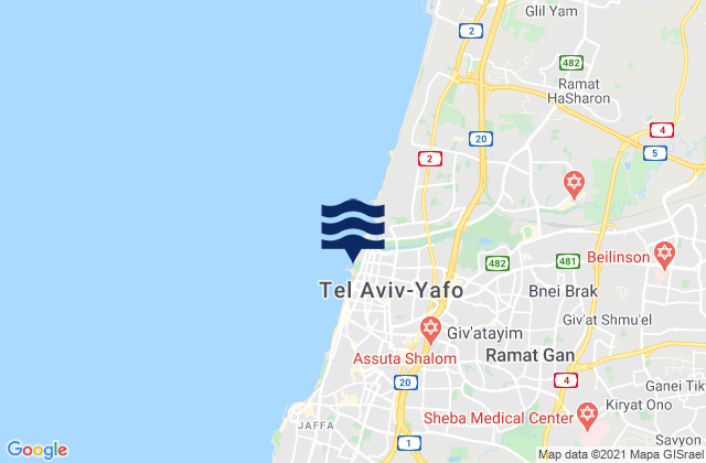 Carte des horaires des marées pour Givatayim, Israel