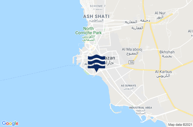Carte des horaires des marées pour Gizan, Saudi Arabia