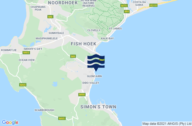 Carte des horaires des marées pour Glencairn Beach, South Africa