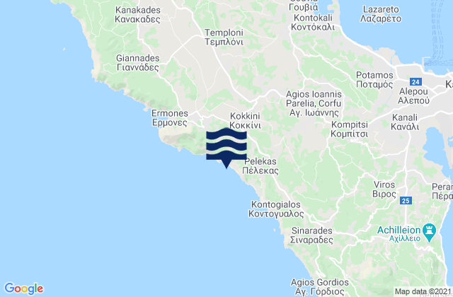 Carte des horaires des marées pour Glyfada (Corfu), Greece