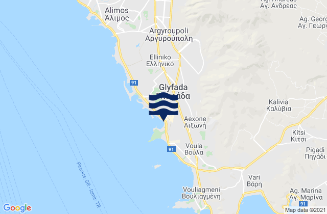 Carte des horaires des marées pour Glyfáda, Greece