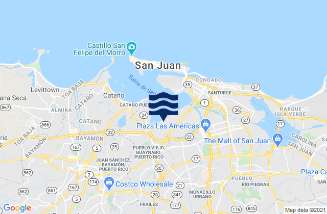 Carte des horaires des marées pour Gobernador Piñero Barrio, Puerto Rico