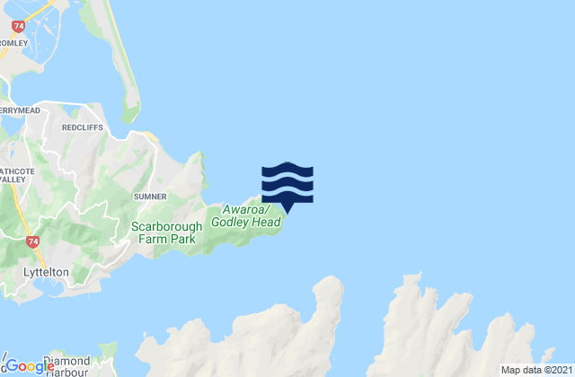 Carte des horaires des marées pour Godley Head, New Zealand