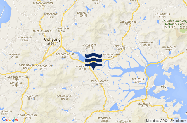 Carte des horaires des marées pour Goheung-gun, South Korea