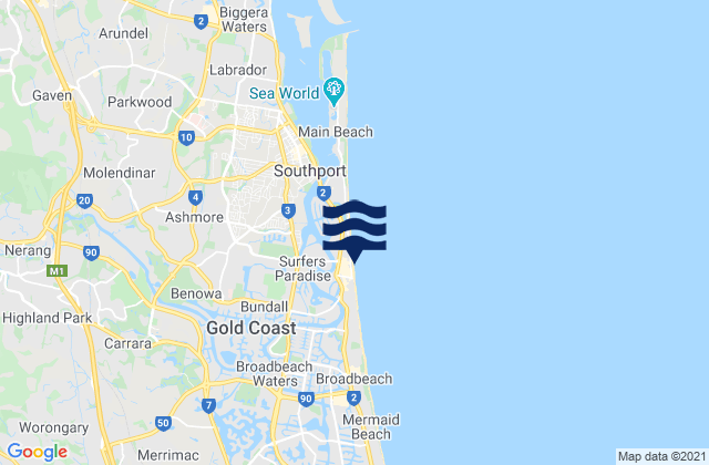 Carte des horaires des marées pour Gold Coast, Australia