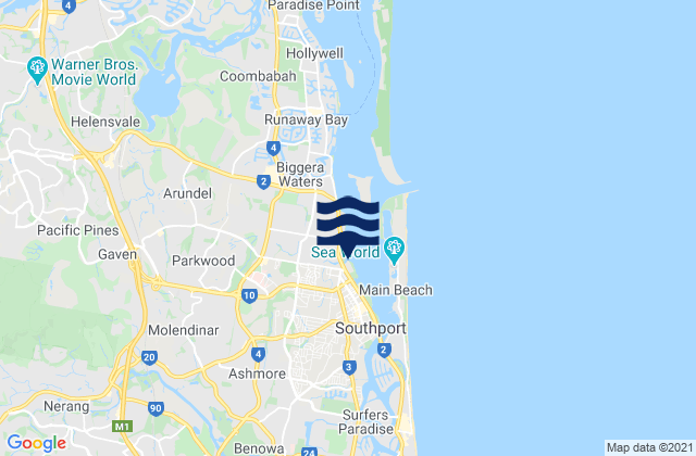 Carte des horaires des marées pour Gold Coast, Australia