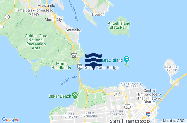 Carte des horaires des marées pour Golden Gate Bridge 0.8 mile east of, United States