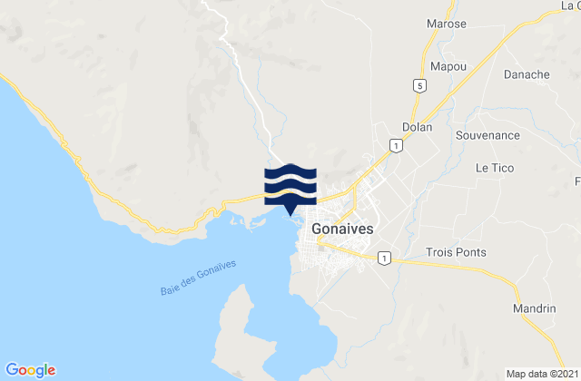 Carte des horaires des marées pour Gonayiv, Haiti