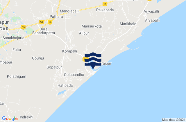 Carte des horaires des marées pour Gopālpur, India