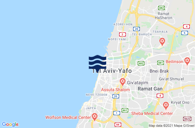 Carte des horaires des marées pour Gordon Beach, Palestinian Territory