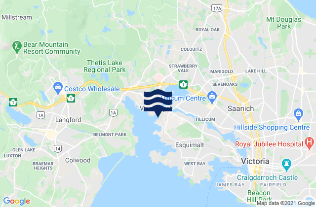 Carte des horaires des marées pour Gorge (Victoria), Canada
