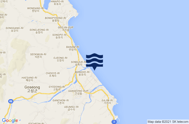 Carte des horaires des marées pour Goseong-gun, South Korea