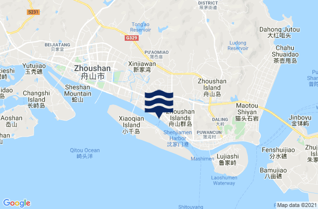 Carte des horaires des marées pour Goushan, China
