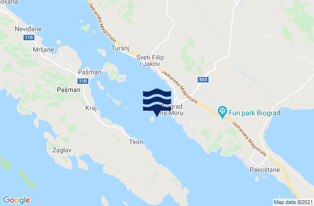 Carte des horaires des marées pour Grad Biograd na Moru, Croatia